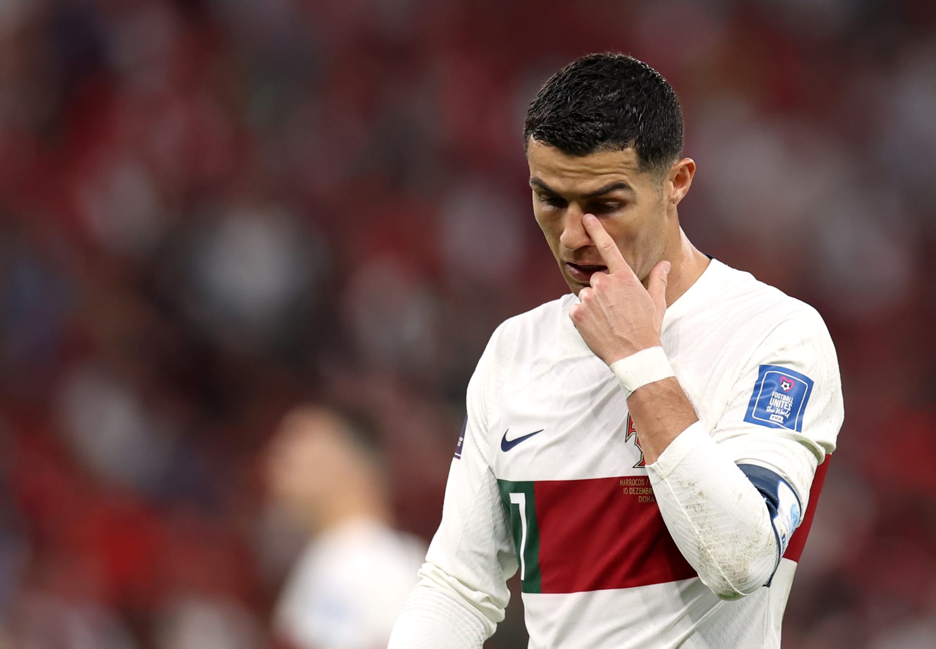 Cristiano Ronaldo nedokázal po vyřazení od Maroka zastavit slzy.