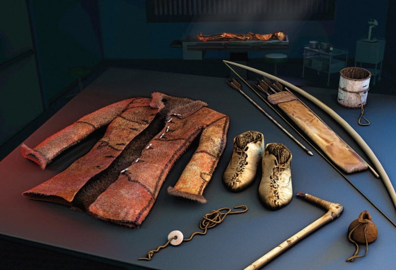 Vedle Ötziho těla byla nalezena kompletní výbava.