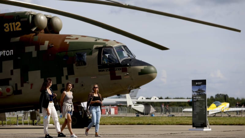 Modernizovaná verze vrtulníku Mi-26T2V na výstavě vojenské techniky ARMY-2020 v Moskvě