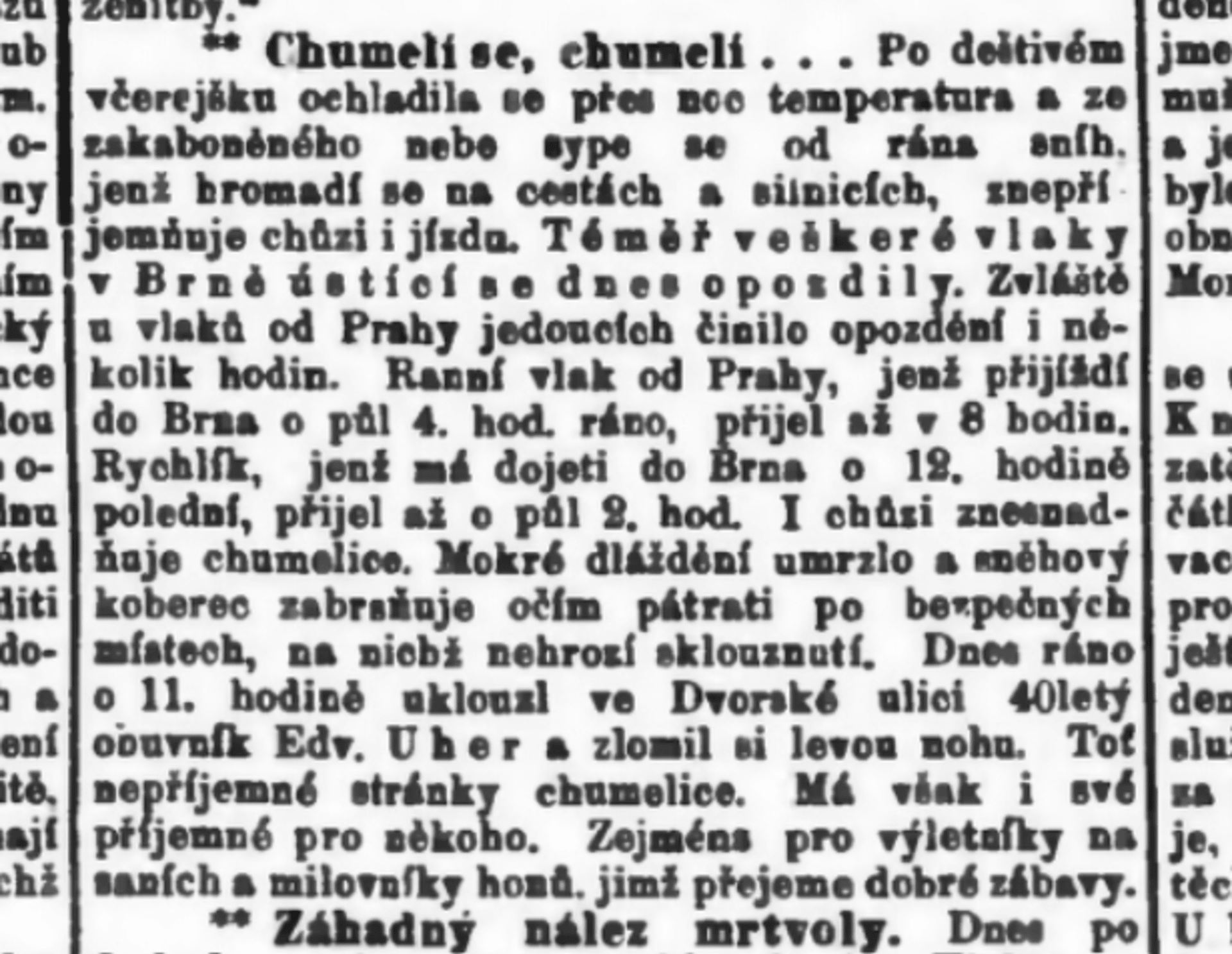 Zima v prosinci podle Lidových novin z roku 1899. Zdroj Kramerius, Národní knihovna v Praze.