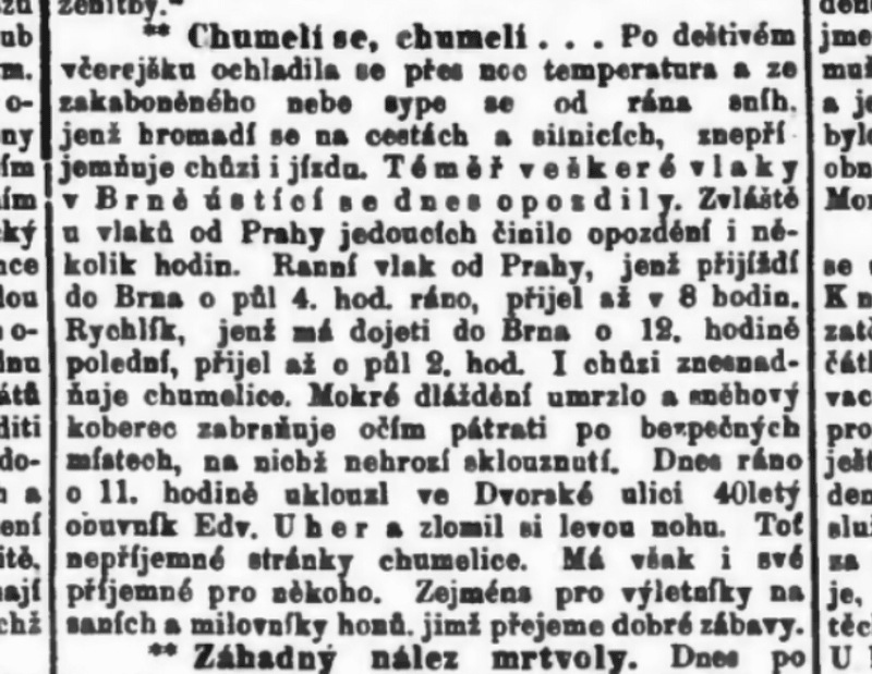 Zima v prosinci podle Lidových novin z roku 1899. Zdroj Kramerius, Národní knihovna v Praze.