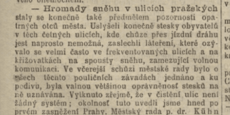 Zima v prosinci podle Národních listů novin z roku 1899. Zdroj Kramerius, Národní knihovna v Praze.