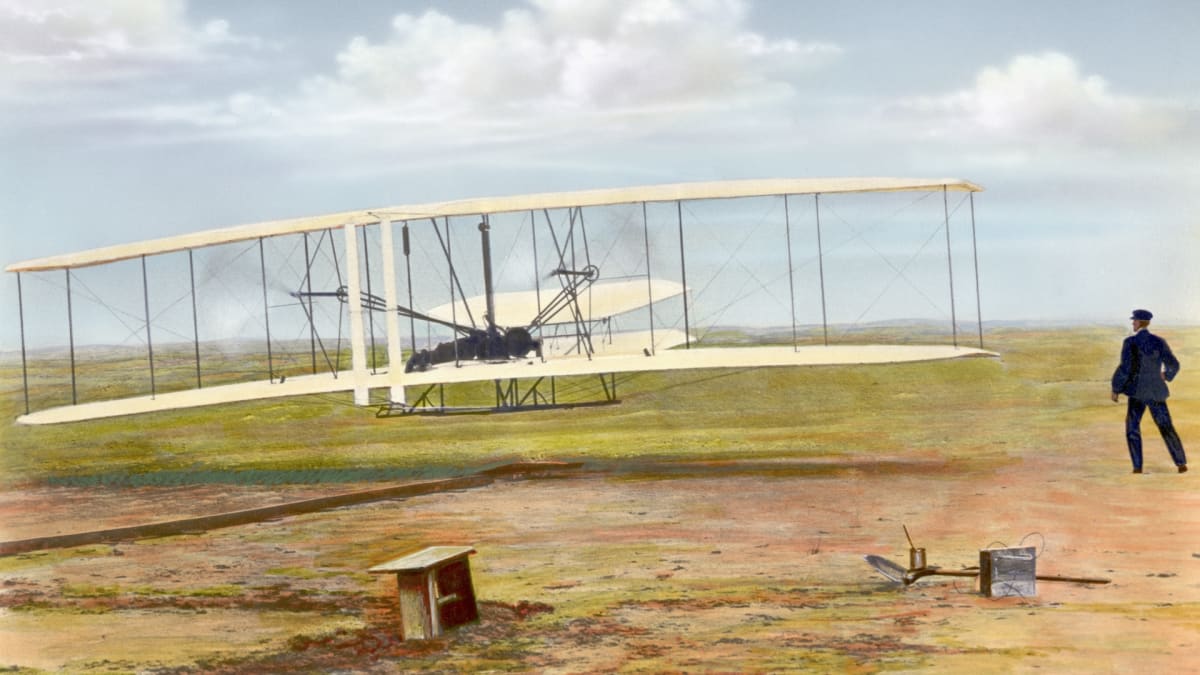Ilustrace prvního letu v dějinách