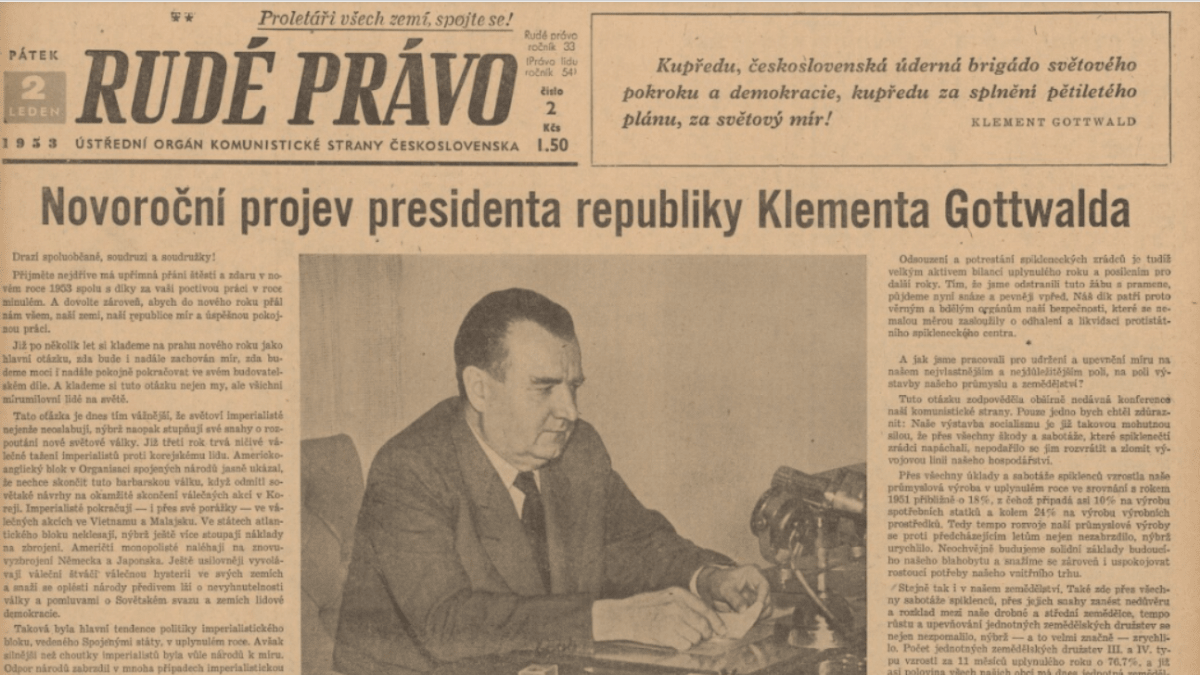 Poslední novoroční projev Klementa Gottwalda zazněl 1. ledna 1953, před sedmdesáti lety. Prezident zemřel 14. března 1953.