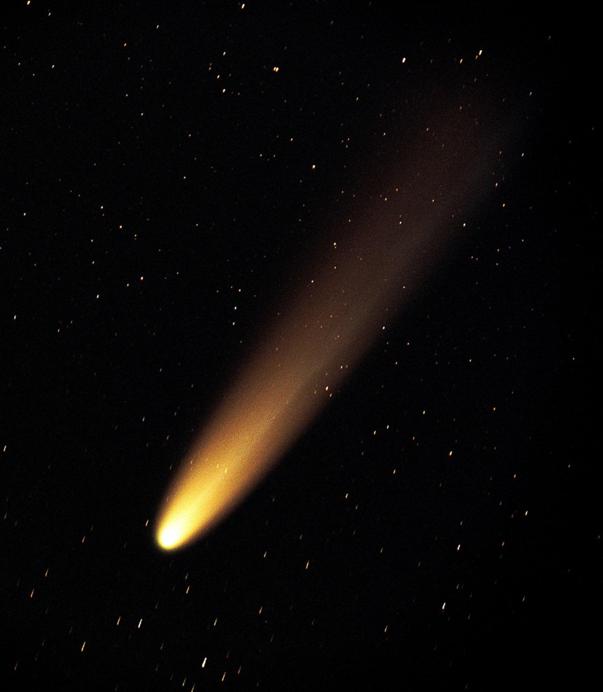 Kometa Hyakutake se stala jednou z nejjasnějších  komet 20. století (snímek je z 19. dubna 1996)