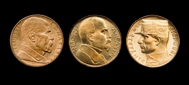 Federativní desetikoruny s portréty Tomáše Garrigua Masaryka, Aloise Rašína a Milana Rastislava Štefánika