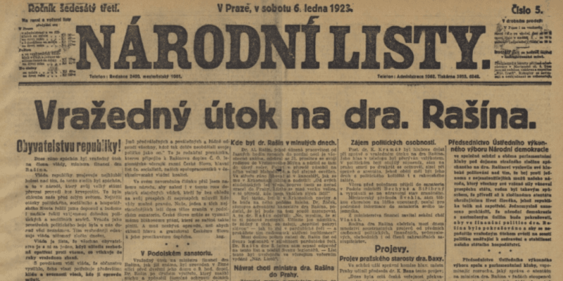 Národní listy, 6. ledna 1923. Zdroj Národní digitální knihovna Kramerius.