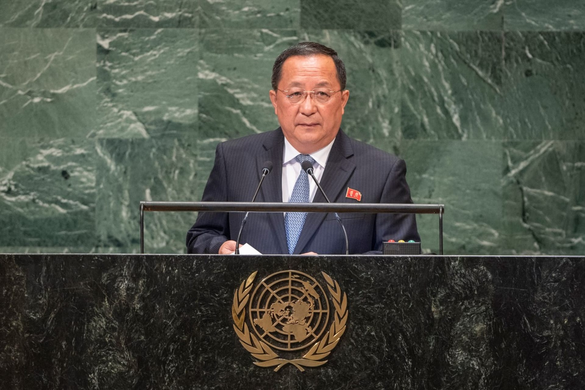 Severokorejský exministr zahraničí Ri Yong-ho na půdě OSN