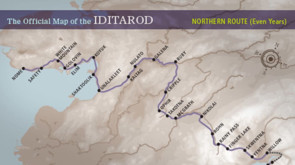 Mapa závodu Iditarod