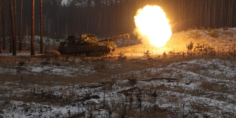Ukrajinský tank u Kreminny (12. 1. 2023)