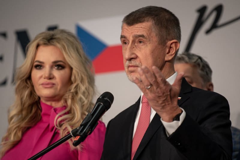 Expremiér a prezidentský kandidát Andrej Babiš (ANO) na tiskové konferenci, 14. ledna 2023