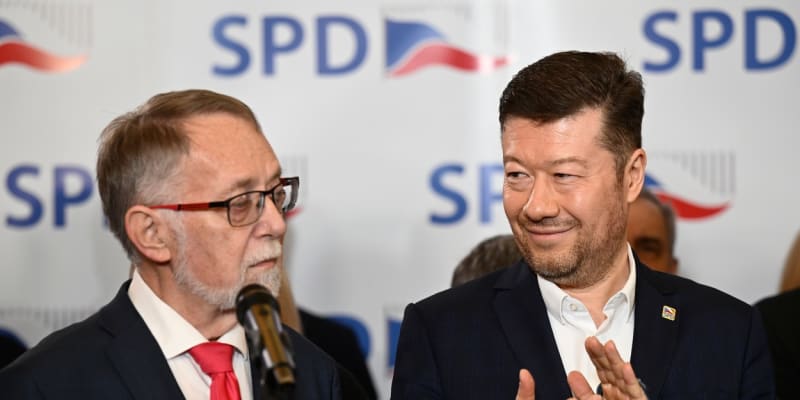 Jaroslav Bašta a Tomio Okamura ve štábu SPD