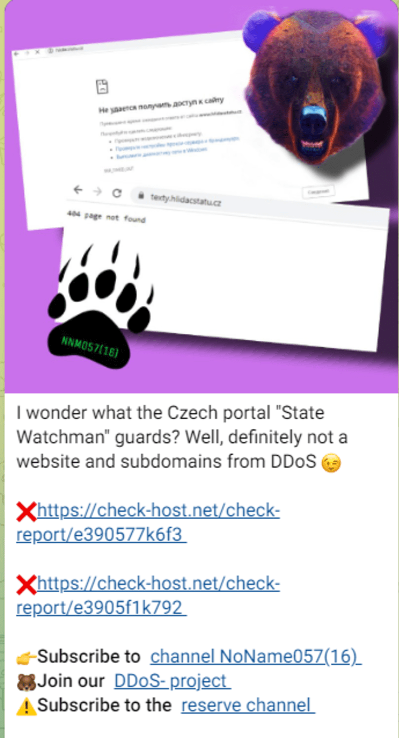 Prohlášení ruské hacktivistické skupiny NoName057(16) ke kybernetickým útokům na Českou republiku