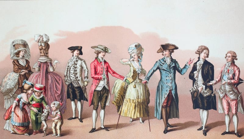 Příklady francouzských módních trendů z doby vlády krále Ludvíka XVI.