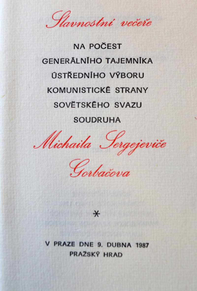 Menu pro sovětského vůdce Michaila S. Gorbačova v roce 1987.Zdroj Archiv KPR, reprofoto Ivan Motýl.