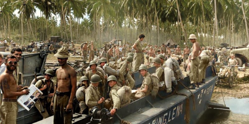 Americká námořní pěchota se vyloďuje na Guadalcanalu