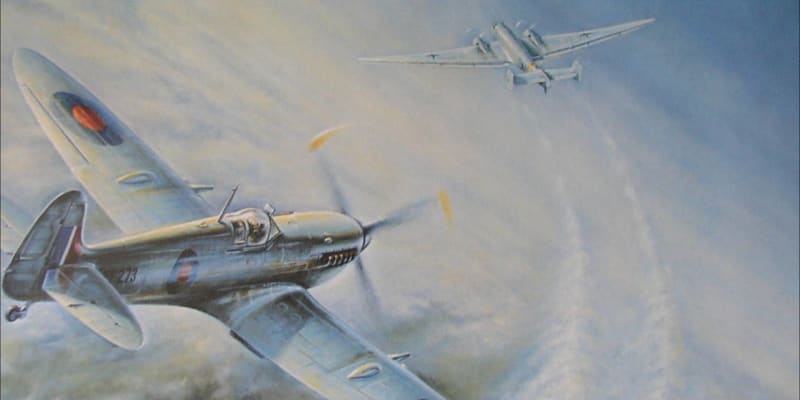 Upravený Spitfire v závěsu za bombardérem Junkers Ju 86