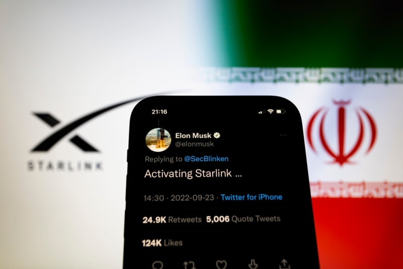 Takto na svém twitterovém účtu informoval Elon Musk o zpřístupnění Starlinku obyvatelům Íránu