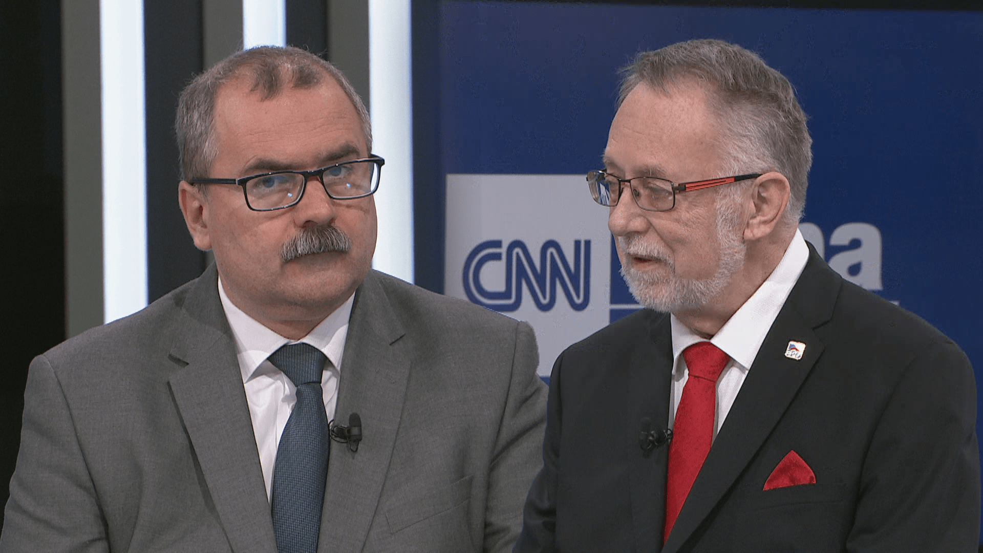 Pavel Žáček a Jaroslav Bašta ve studiu CNN Prima NEWS