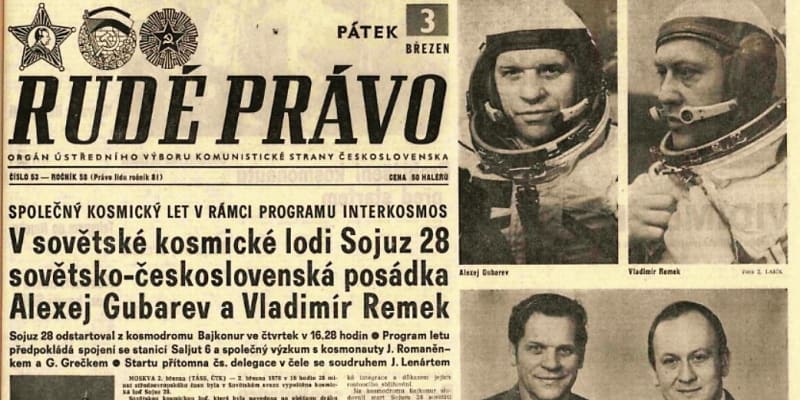 Dobový tisk z března 1978 o plavbě Vladimíra Remka do vesmíru. 