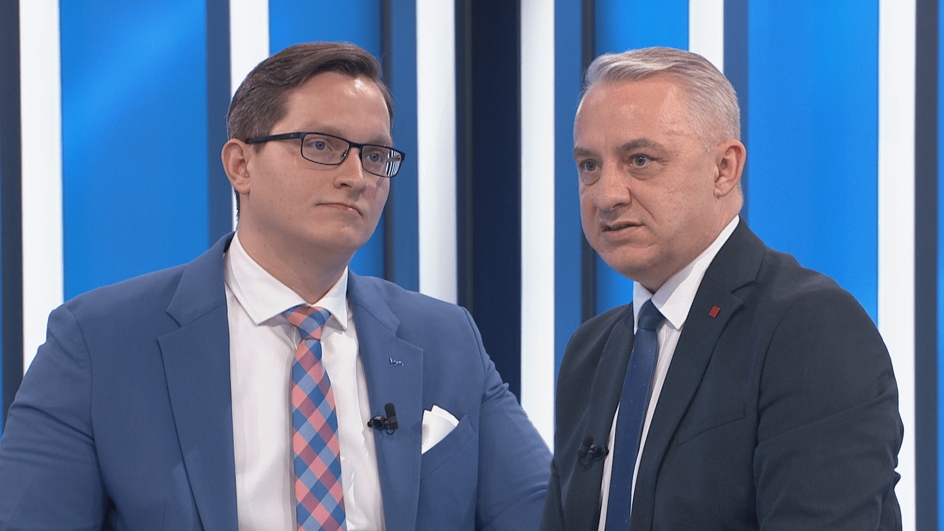 Zleva Štěpán Křeček a Josef Středula ve studiu CNN Prima NEWS
