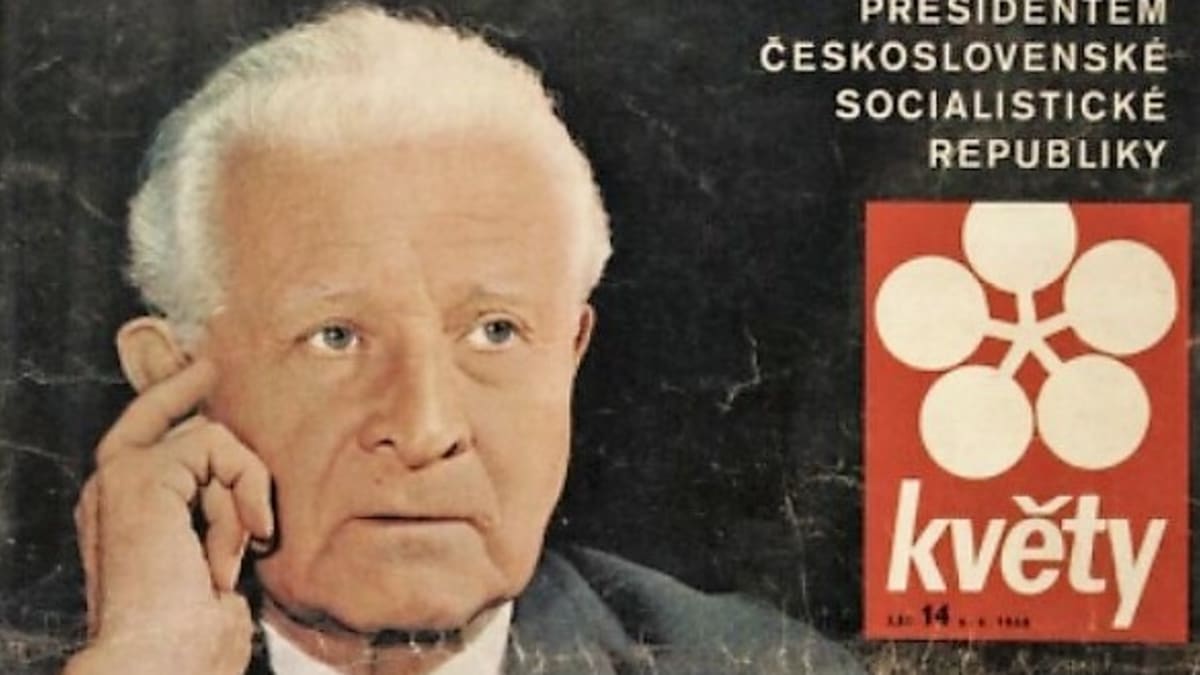 Generál Ludvík Svoboda prezidentem. Časopis Květy z roku 1968, ze sbírek Národní knihovny v Praze. 