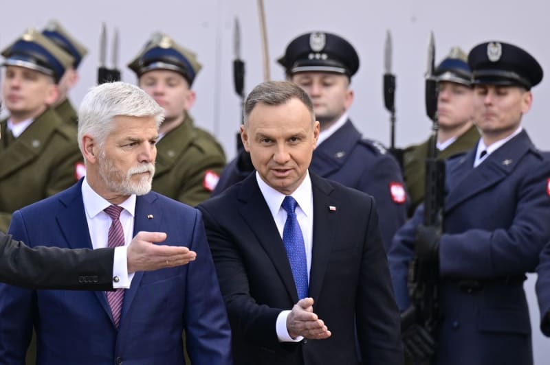 Prezident Petr Pavel na návštěvě Polska, kterou uskutečňuje na pozvání polského prezidenta Andrzeje Dudy, 16. března 2023.