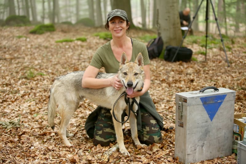 Kristýna Frejová s chlupatým hrdinou detektivního seriálu Zákony vlka. Na toho, že by měla vystřelit?