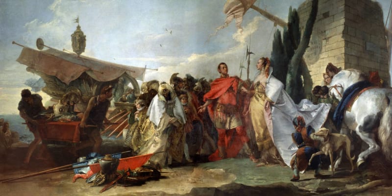 Setkání Caesara a Kleopatry v představě malíře Tiepola (1747)
