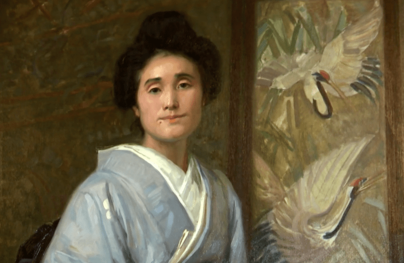 Micuko Aojama, významná historická osobnost v Japonsku. Obvyatelka zámku v Poběžovicích na portrétu.