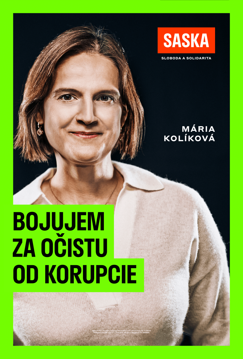 Kampaň slovenské politické strany Svoboda a Solidarita, na které měl spolupracovat český marketingový expert Marek Prchal. Na vizuálu bývalá ministryně spravedlnosti Mária Kolíková.
