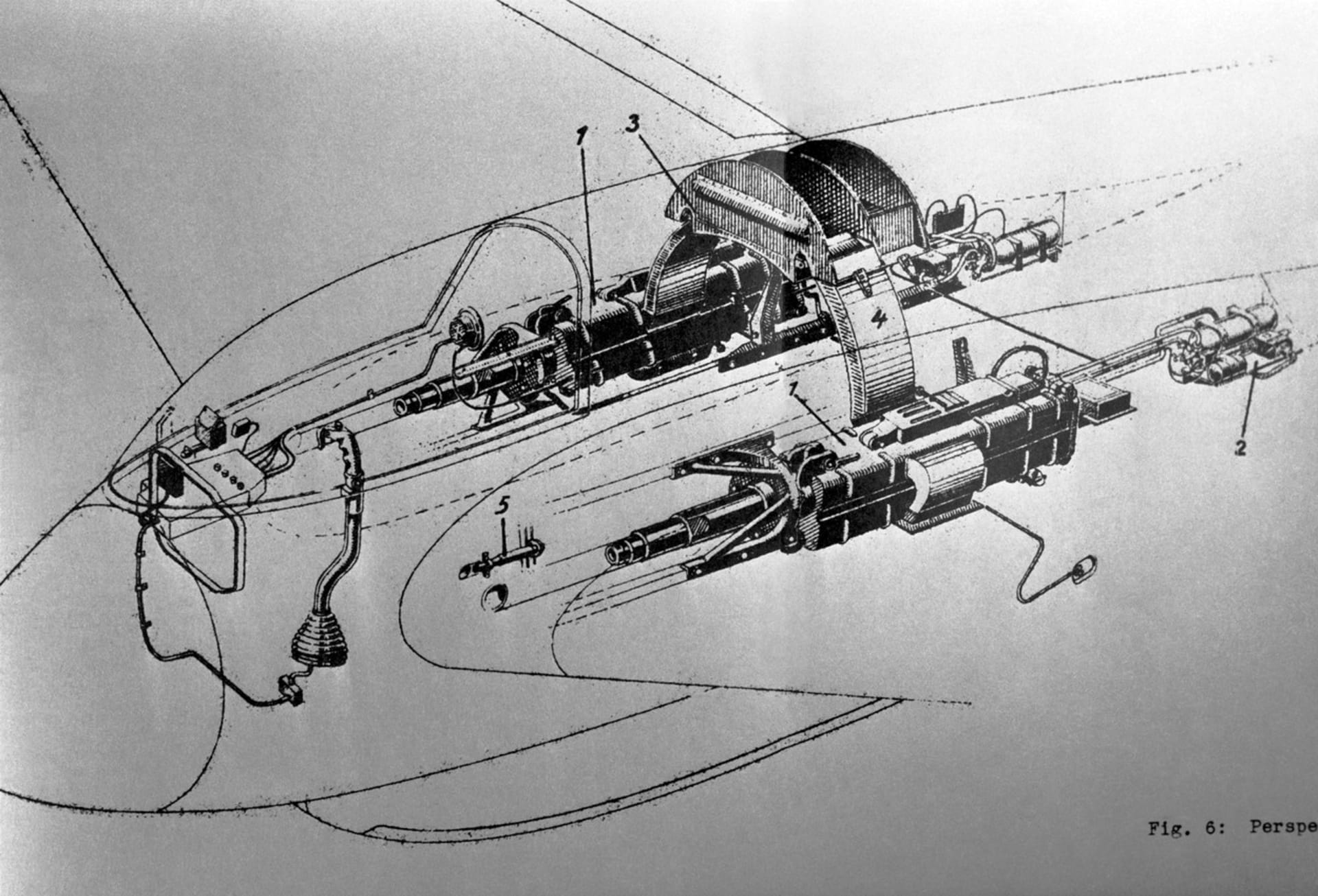 Schéma uložení dvou 30mm kanonů v Me 163