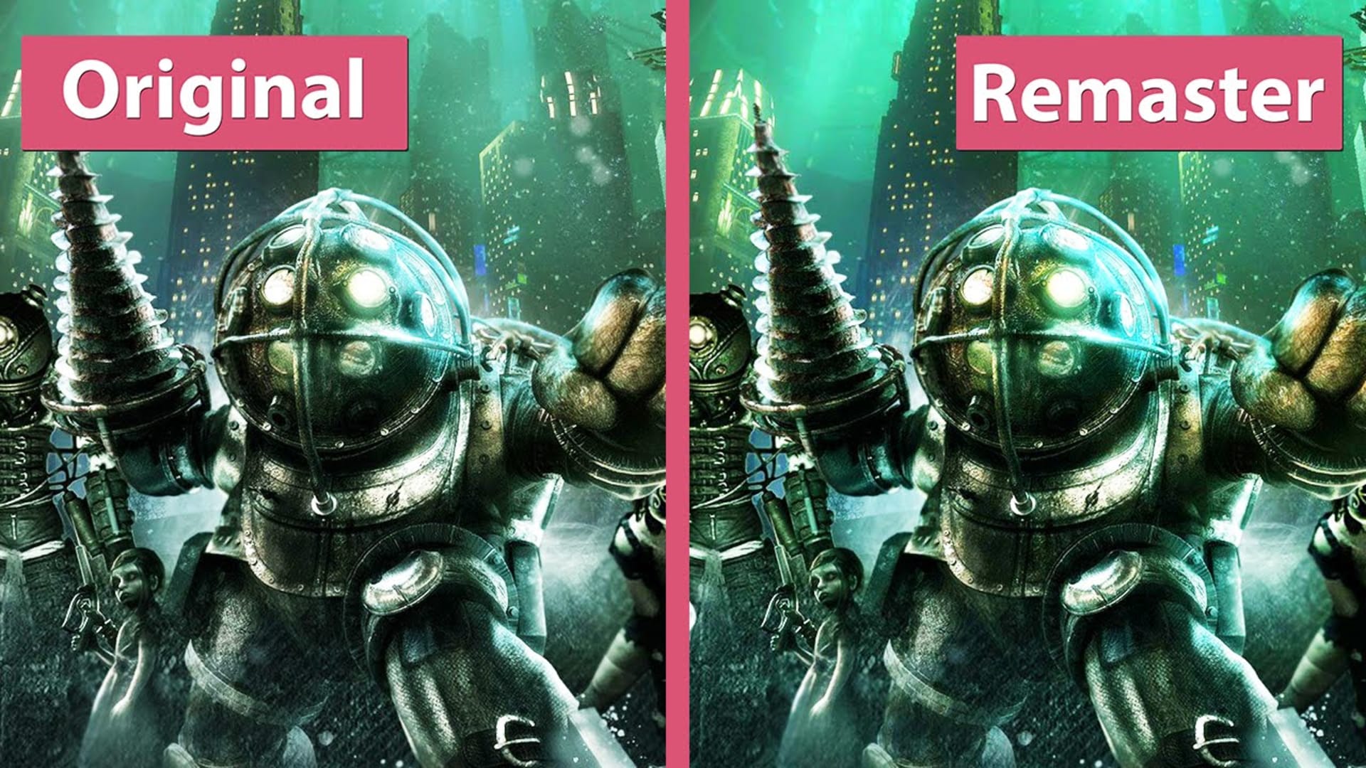 Srovnání staré a remasterované grafiky ve hře Bioshock