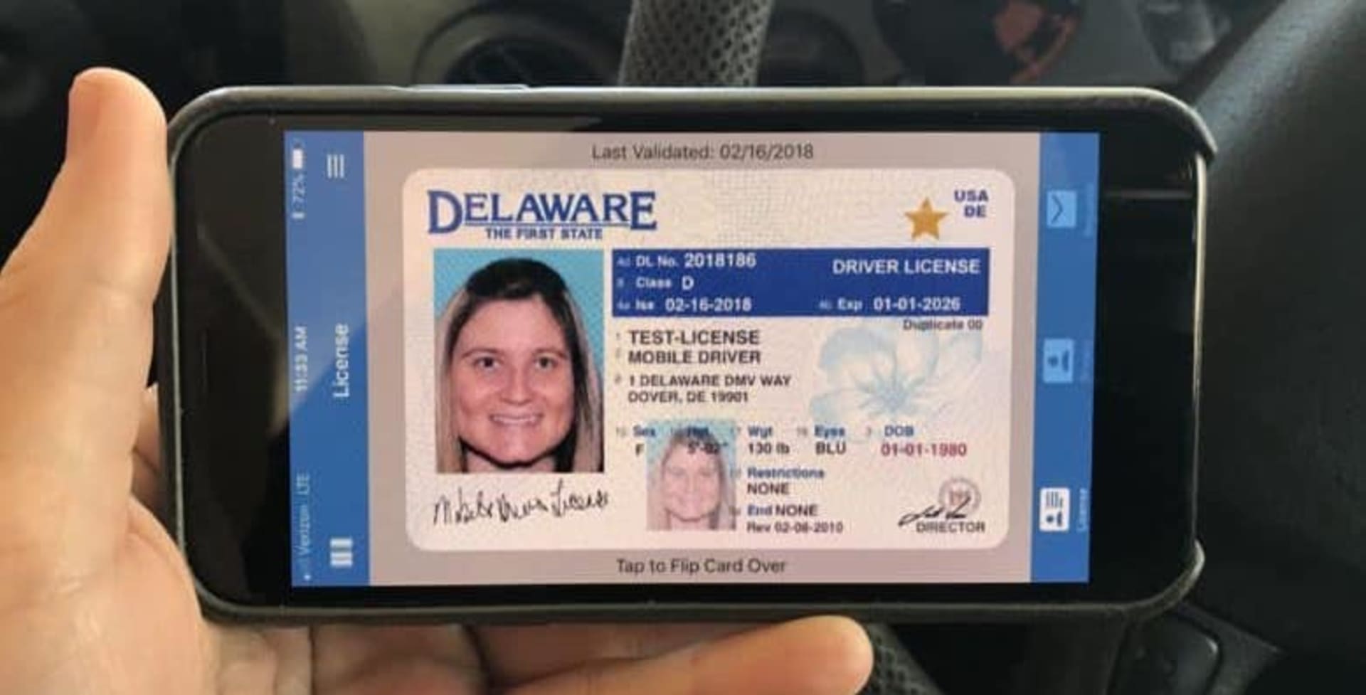 Elektronický řidičský průkaz, jak ho testují v americkém státě Delaware