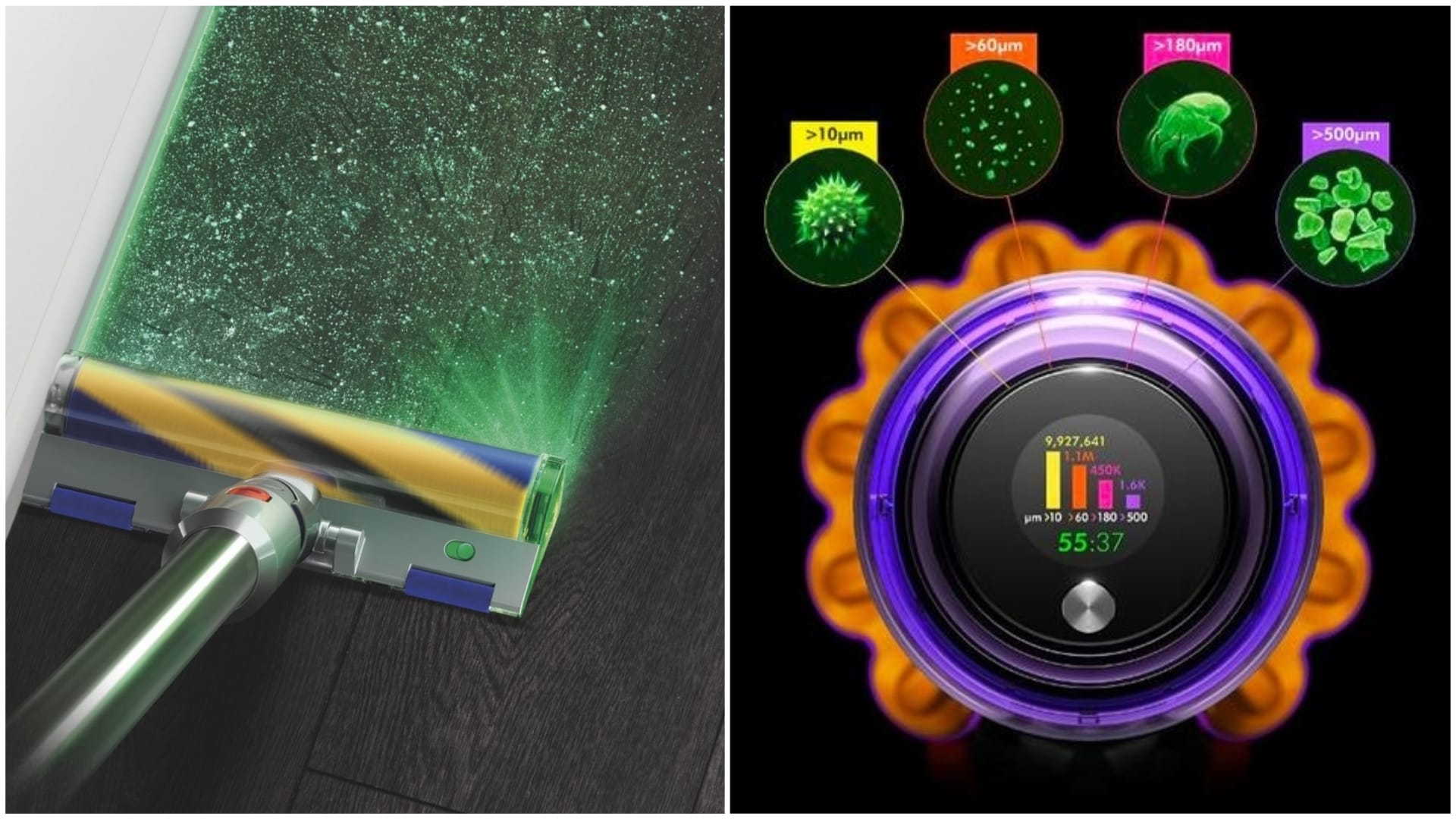 Dyson V15 Detect osvítí podlahu laserem i rozezná různé druhy prachu