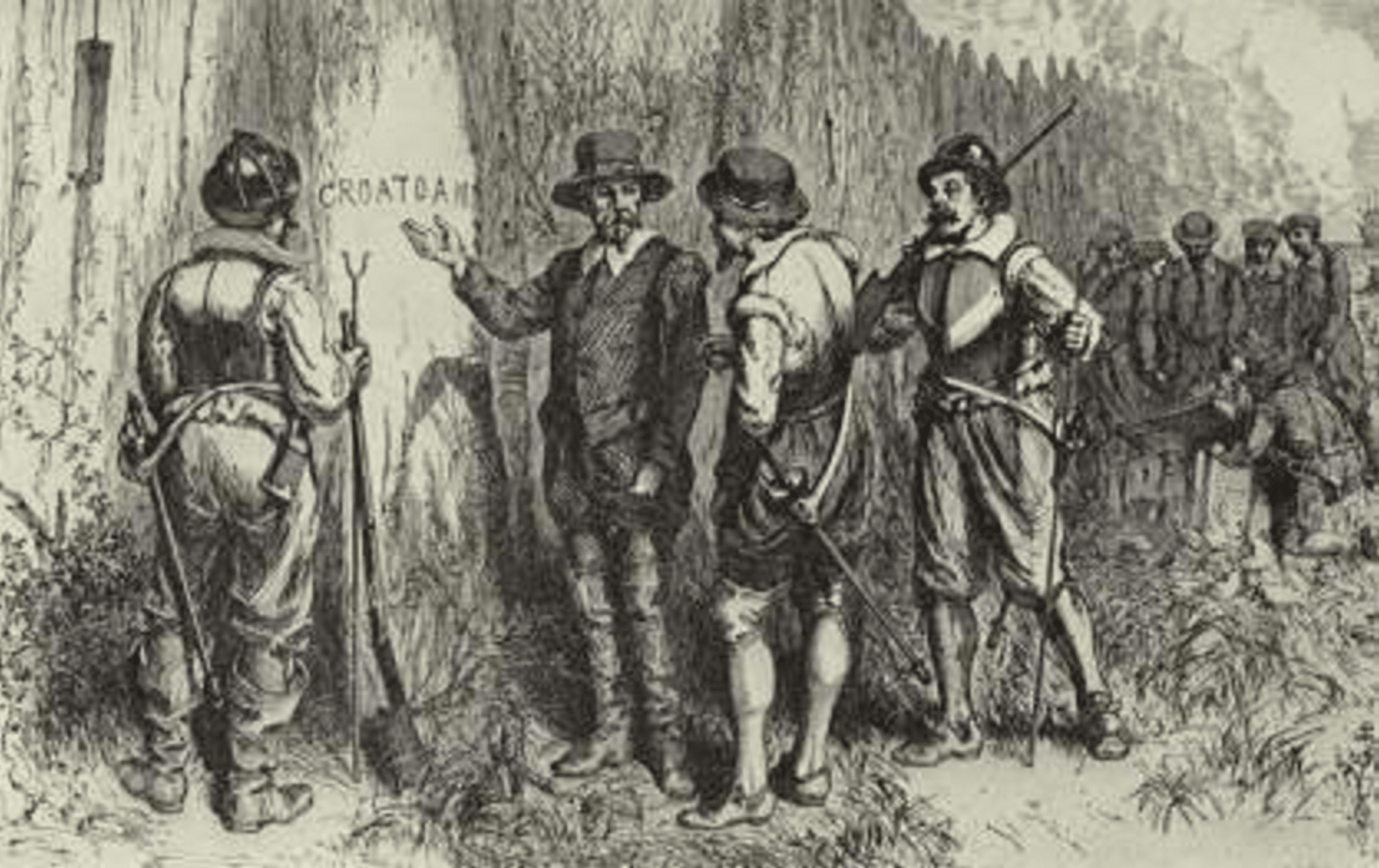 Objev nápisu Croatan v ilustraci 19. století