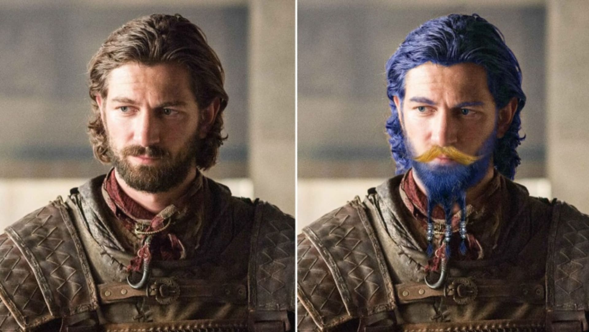 Vypadá to trochu směšně, ale Daario Naharis měl skutečně fialové vlasy i vousy, tady je tedy změna poměrně razantní.