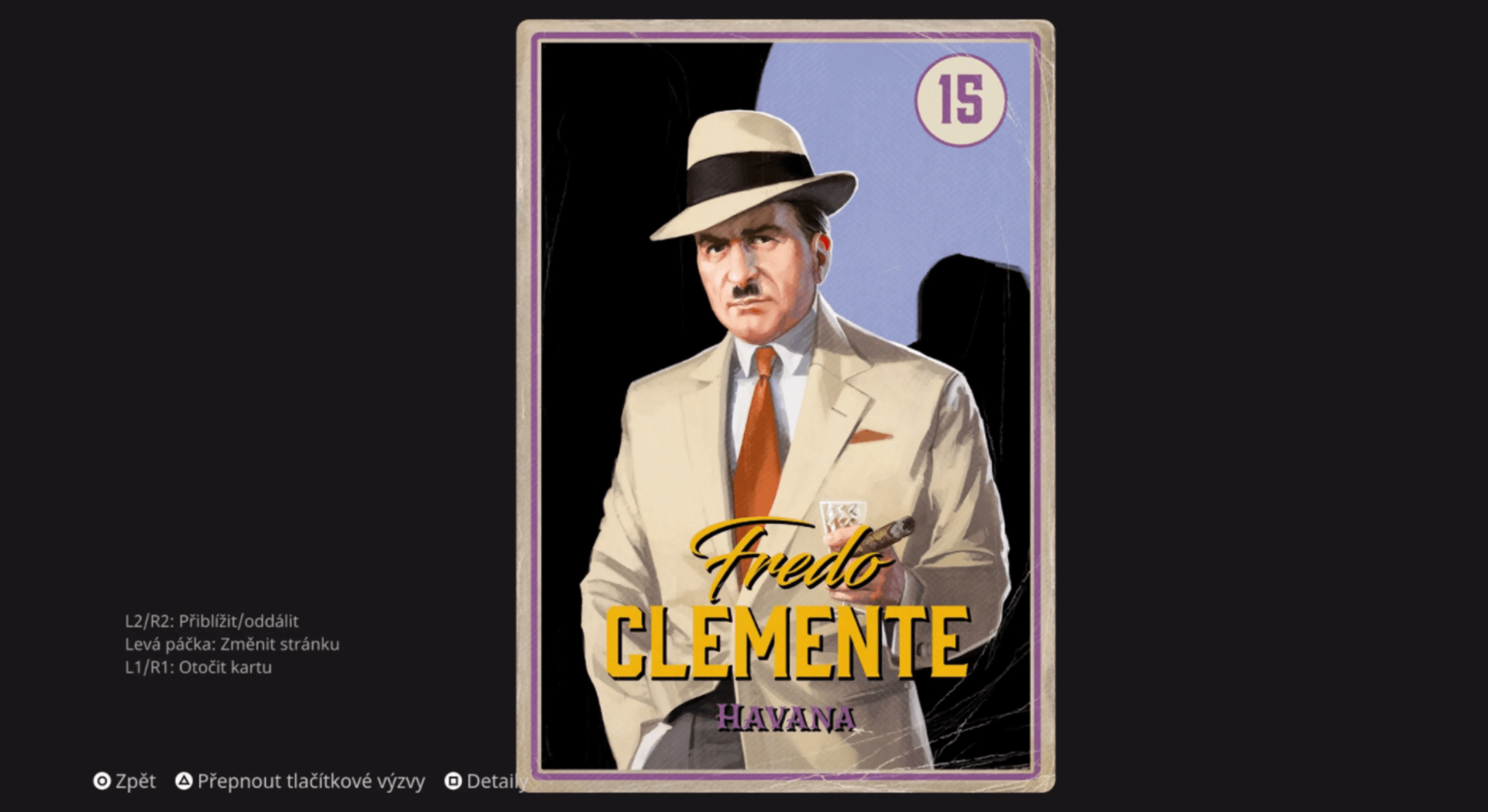Sběratelská kartička Freda Clementeho z Mafia: Definitive Edition