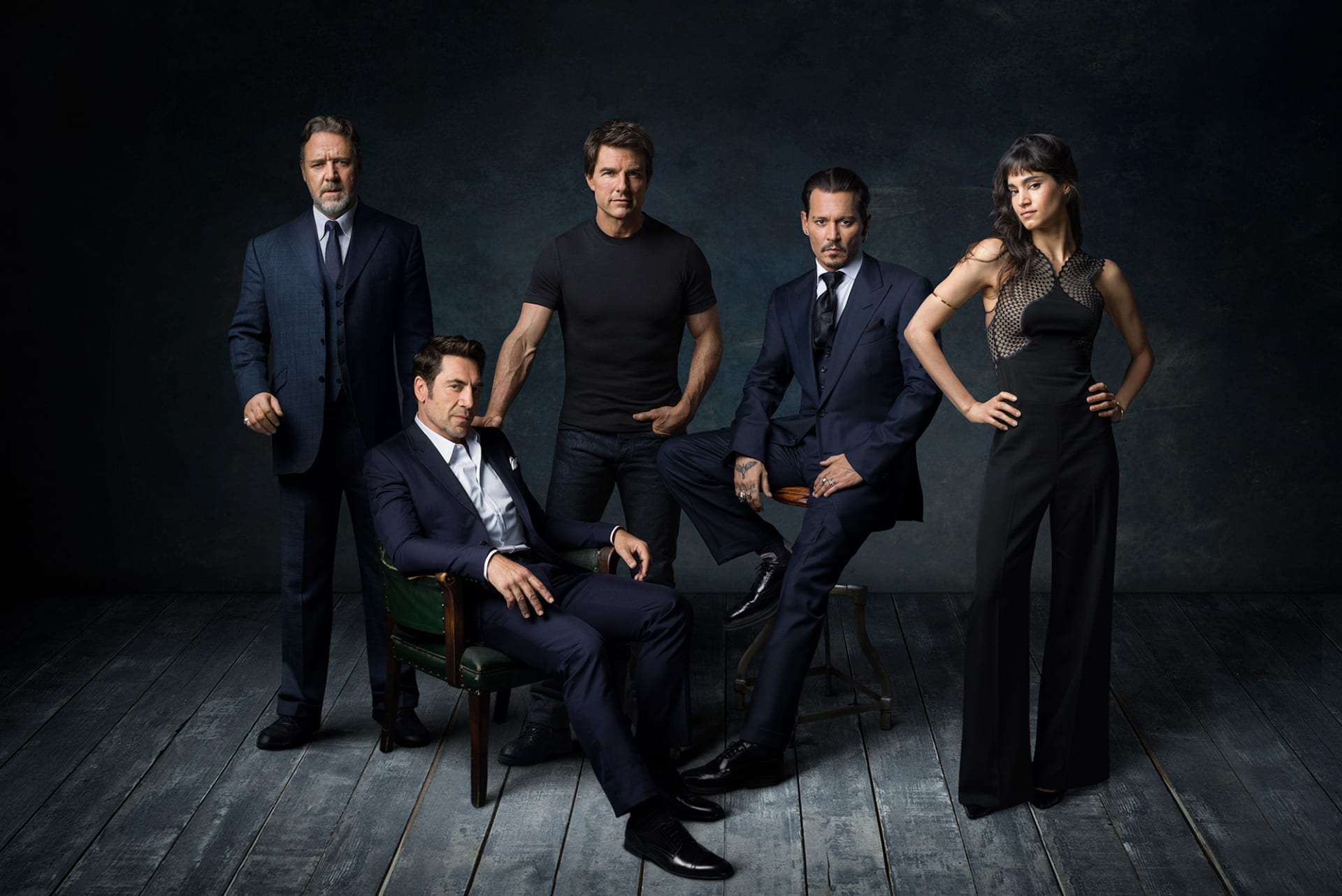 Russell Crowe, Tom Cruise, Johnny Depp, Sofia Boutella a Javier Bardem