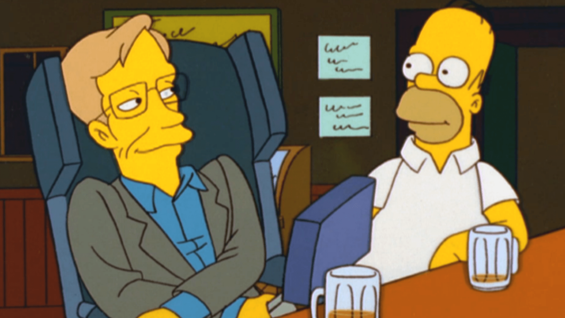 Stephen Hawking a Homer Simpson na pivku