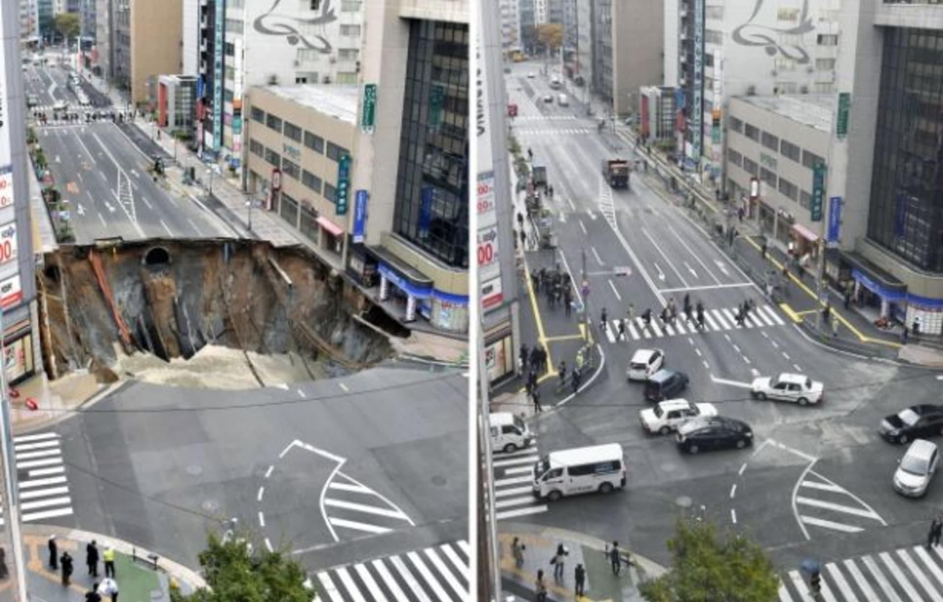 Obří kráter v silnici Japonci opravili za jediný týden