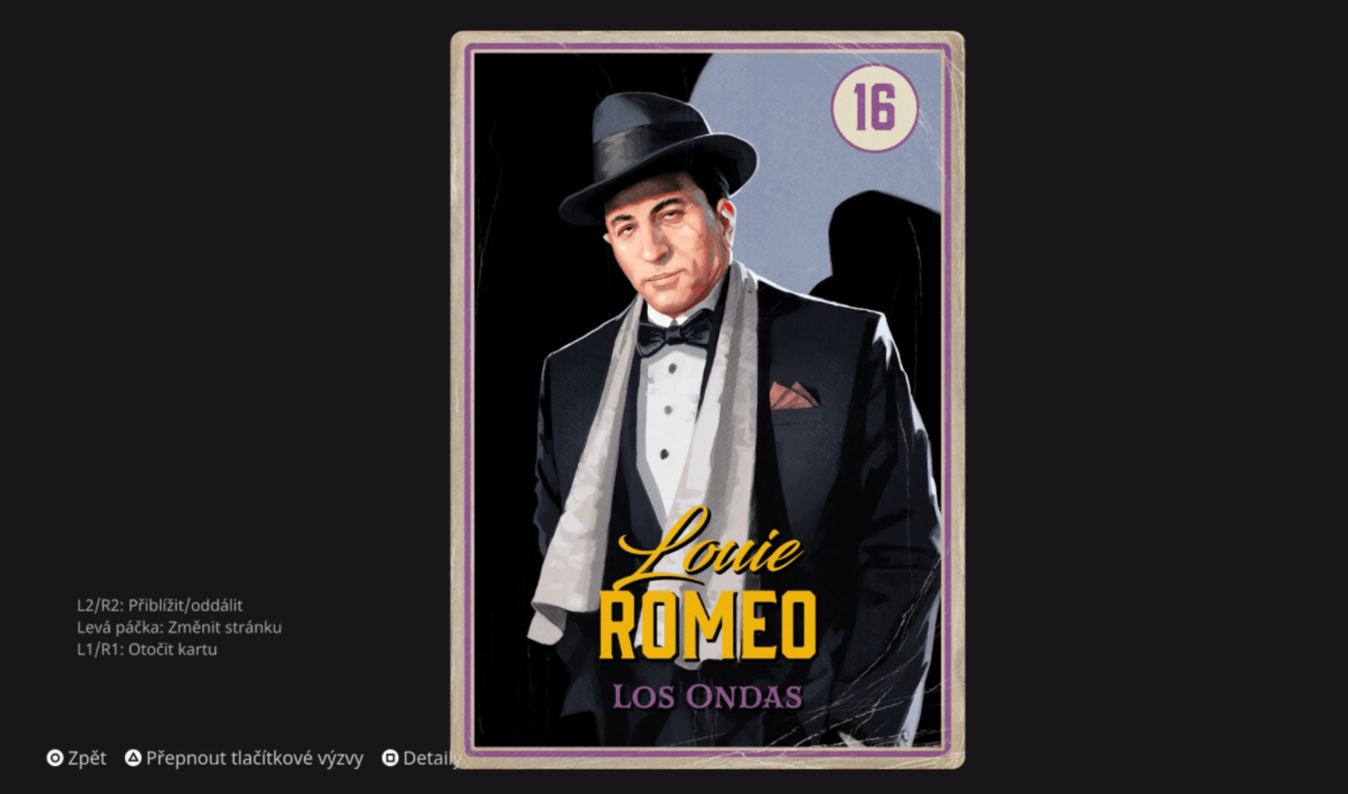 Sběratelská kartička Louie Romea z Mafia: Definitive Edition