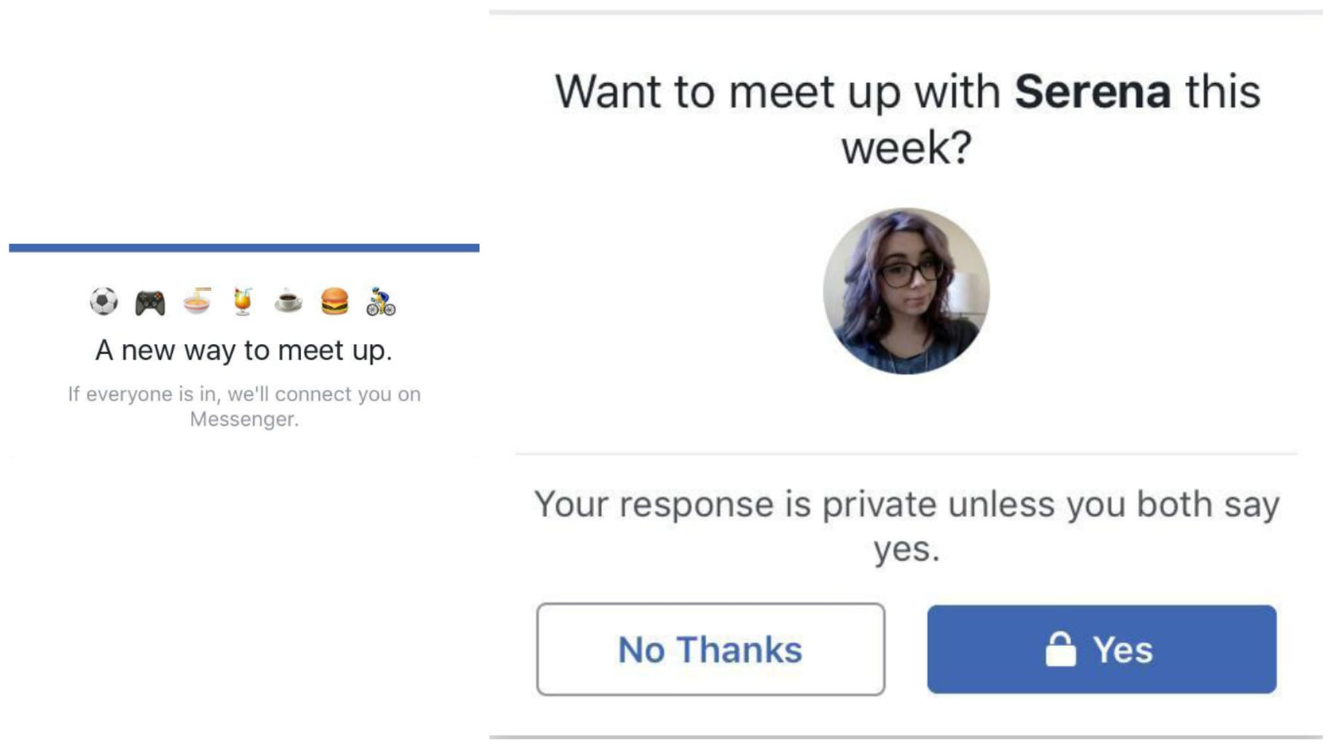 Ukázka rozhraní funkce MeetUp ve Facebook Messengeru.