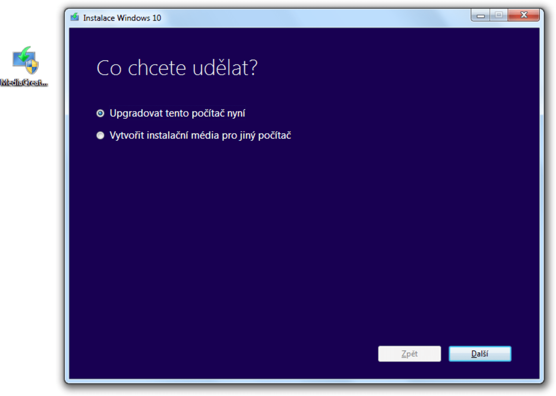 Začátek instalace Windows 10