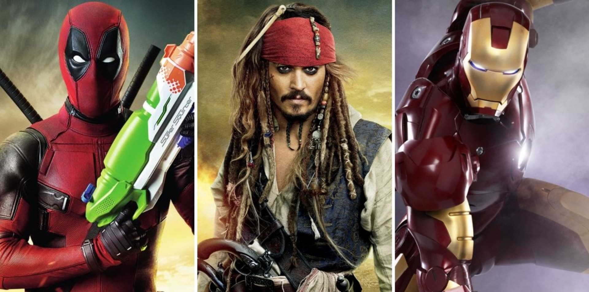 Deadpool, Jack Sparrow a Iron Man