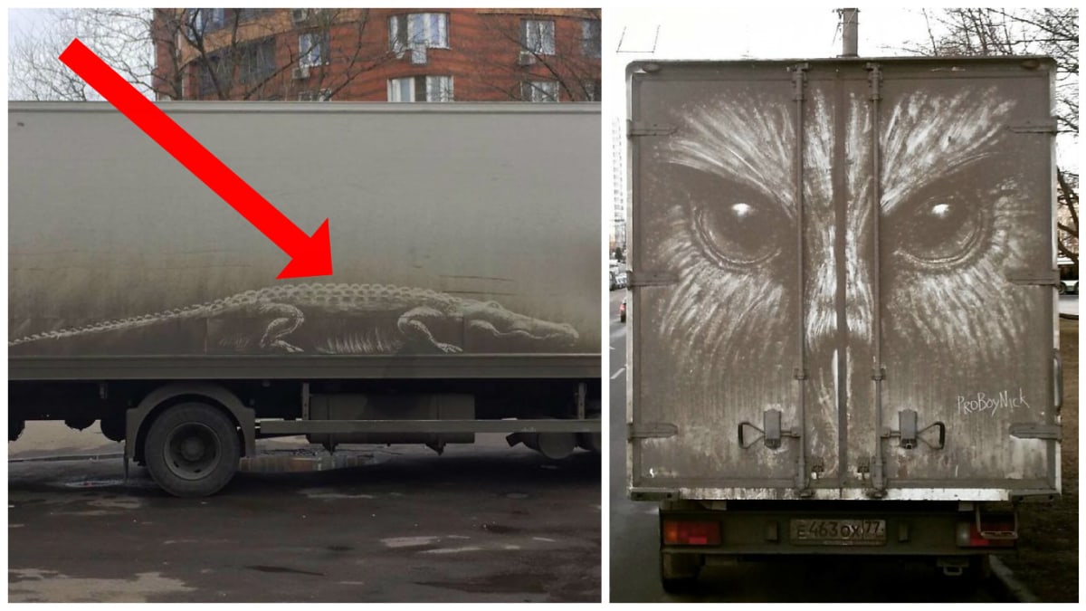 Špinavá auta posloužila ruskému umělci jako plátno...