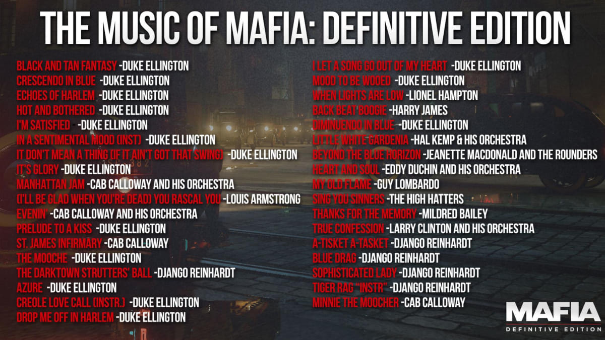 Seznam hudby použité v Mafia: Definitive Edition