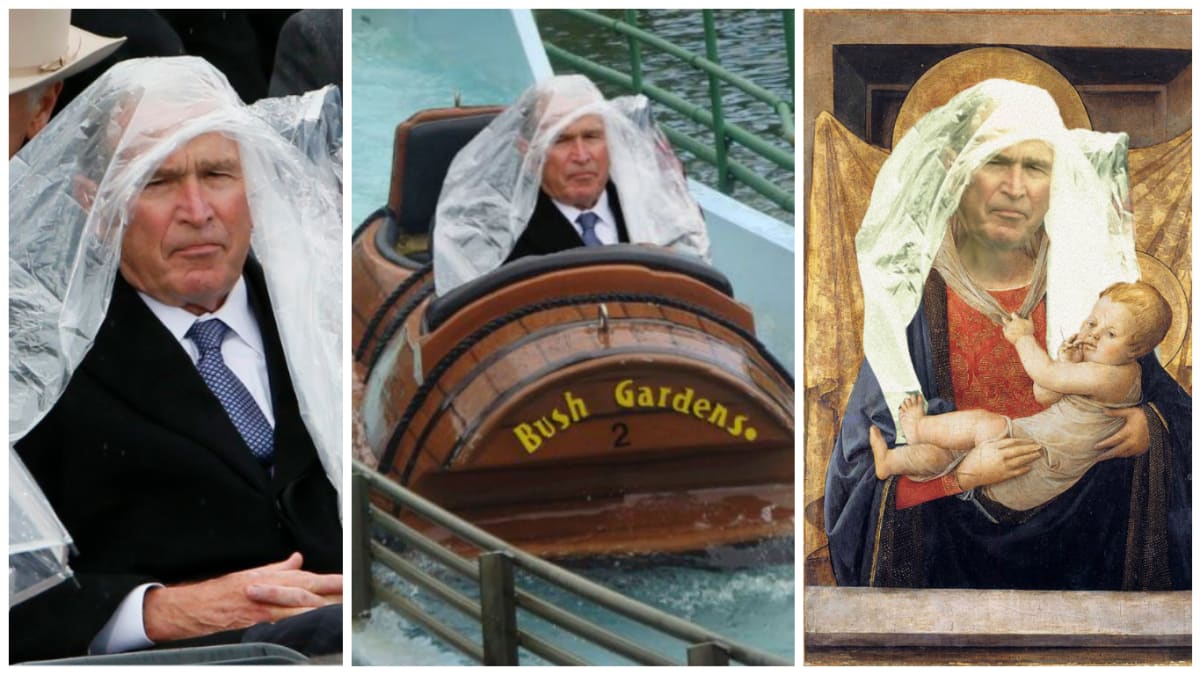 Bývalý prezident Bush vstoupil se svou pláštěnkou do photoshopové síně slávy