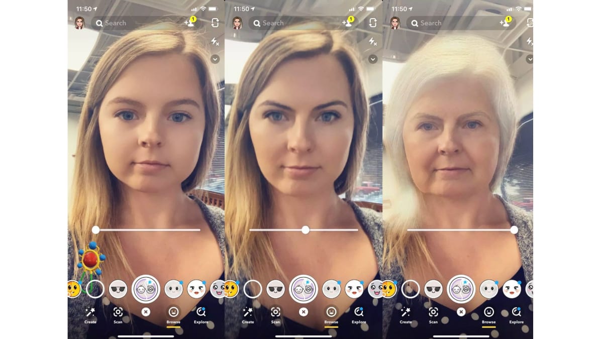 Time Machine v aplikaci Snapchat