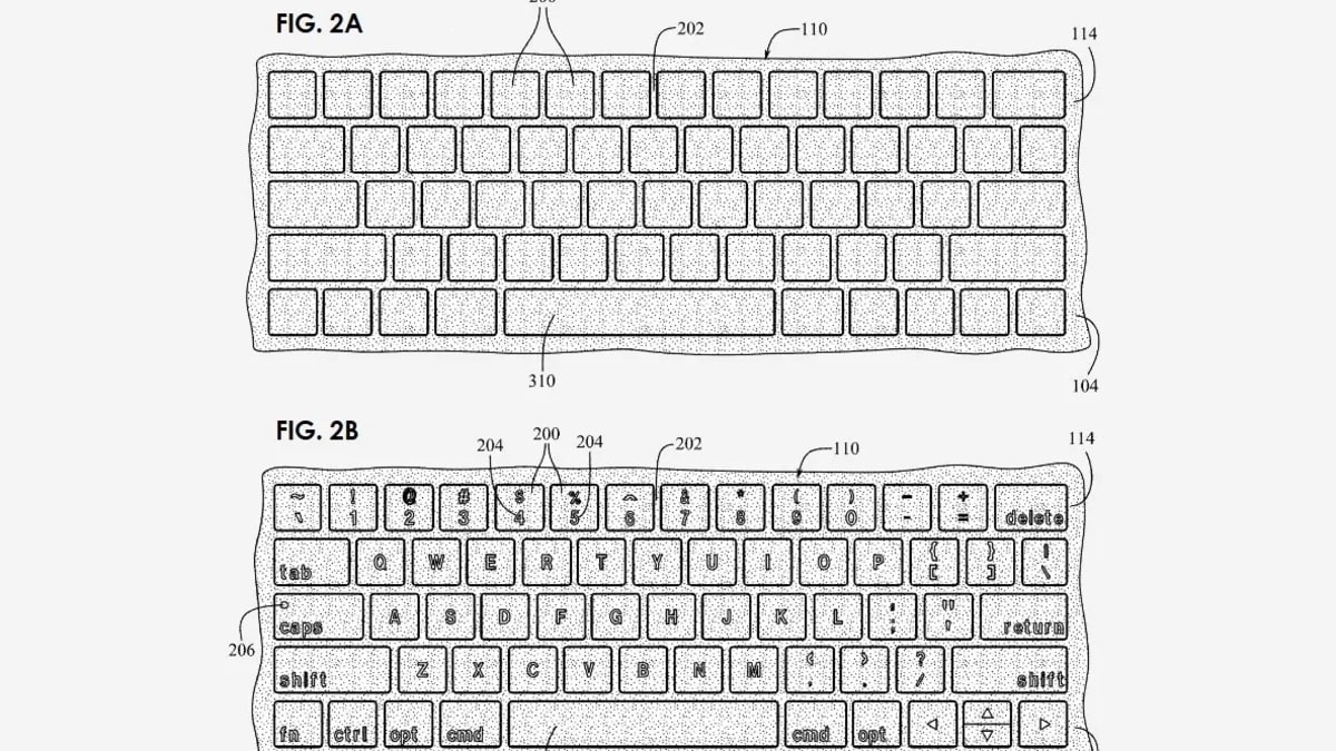 Patentový návrh nové dynamické klávesnice od Applu